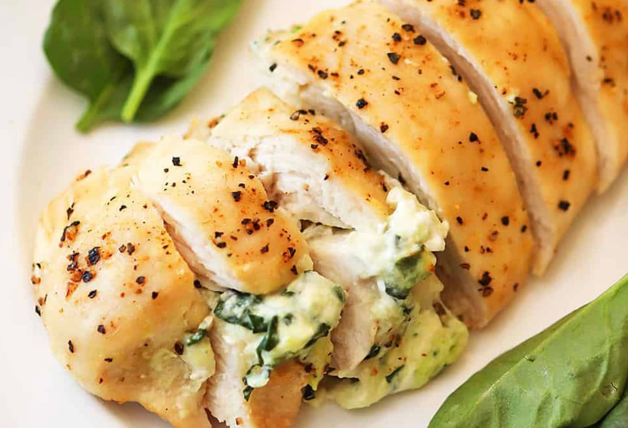 Keto Air Fryer Spinach and Feta-Stuffed Chicken Breast